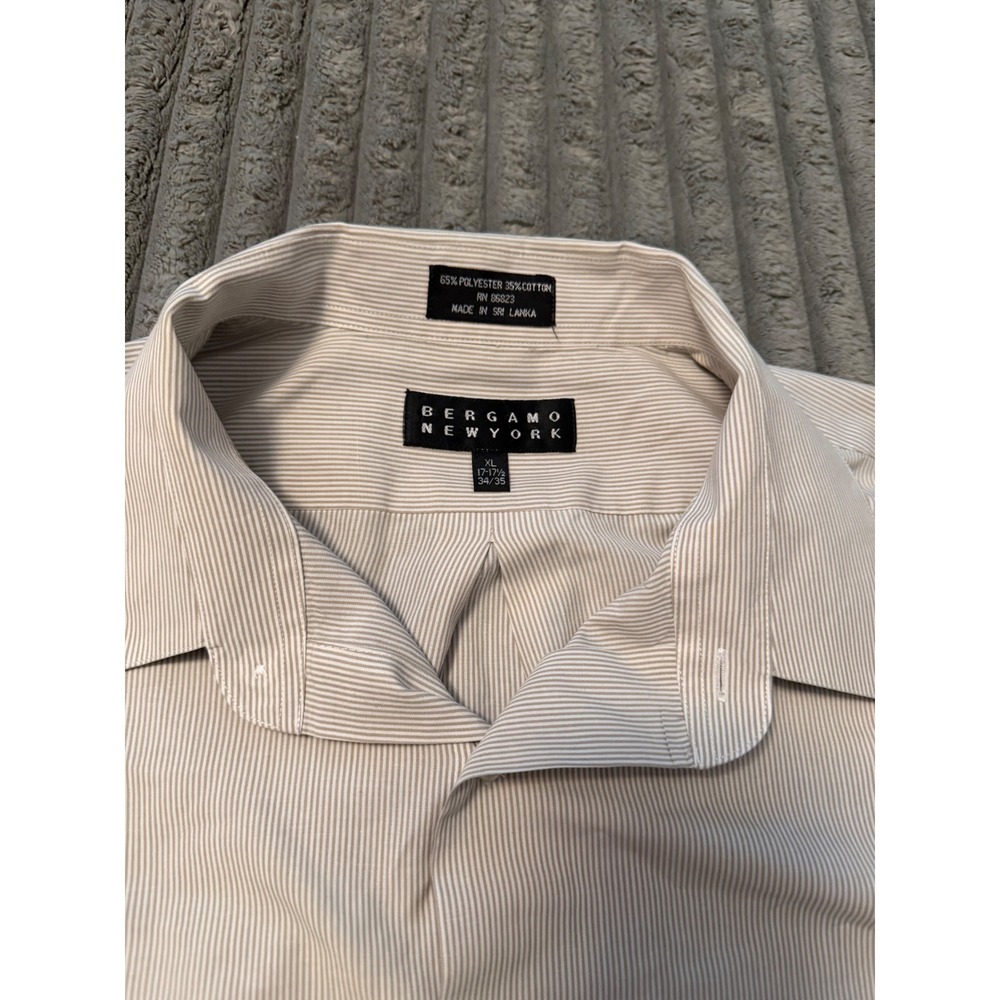 Bergamo New York Mens XL 17-17.5 Tan White Striped Long Sleeve Dress Shirt - Picture 2 of 5